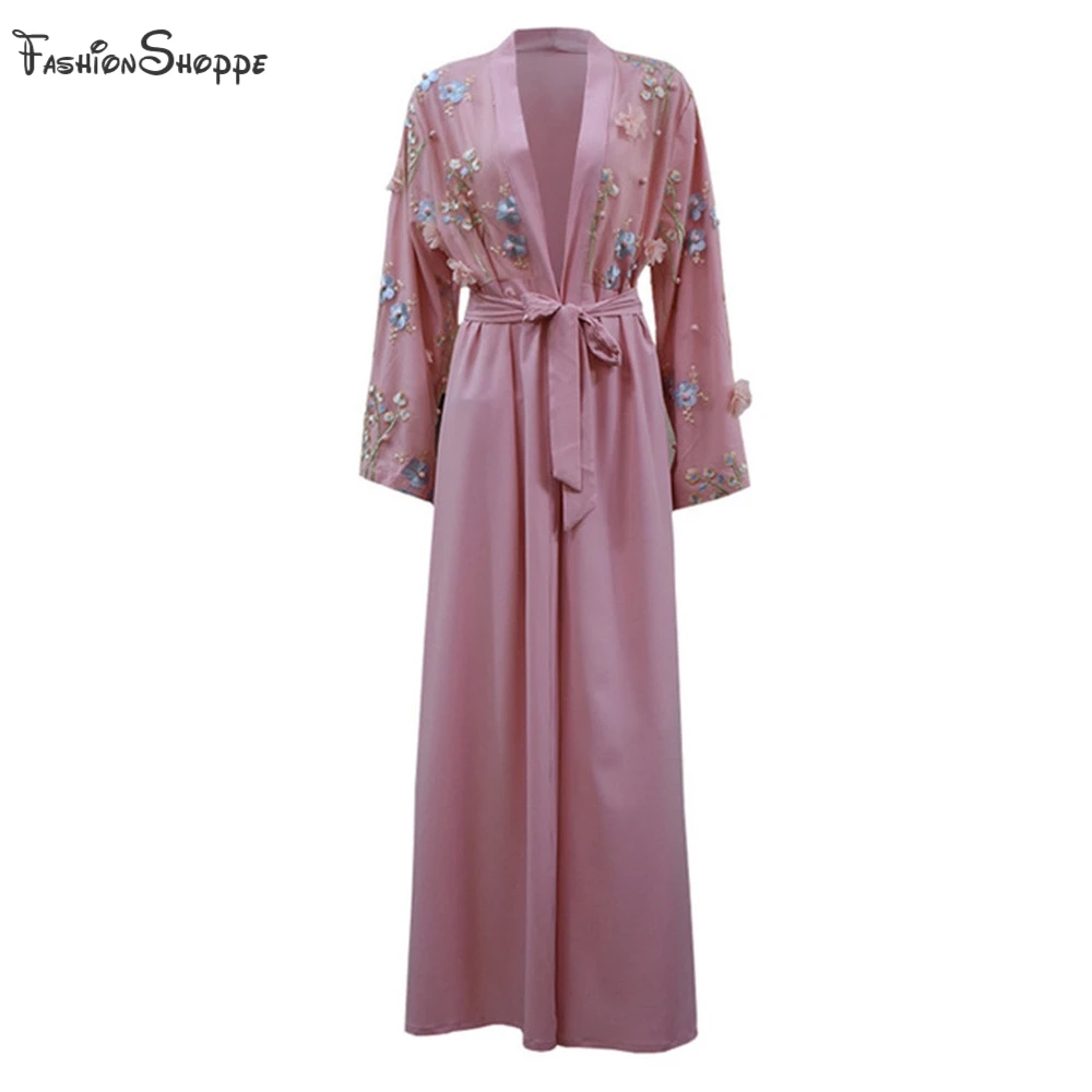 Женское длинное кимоно с цветочным принтом Abaya кардиган хиджаб в арабском и