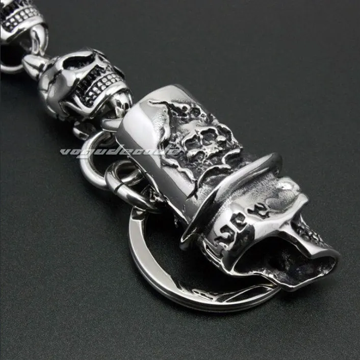Rocker Fashion Skulls Key Buckle Solid 316L Stainless Steel Cool Men's Biker Magician Keychain Keyring 4R023KC | Украшения и