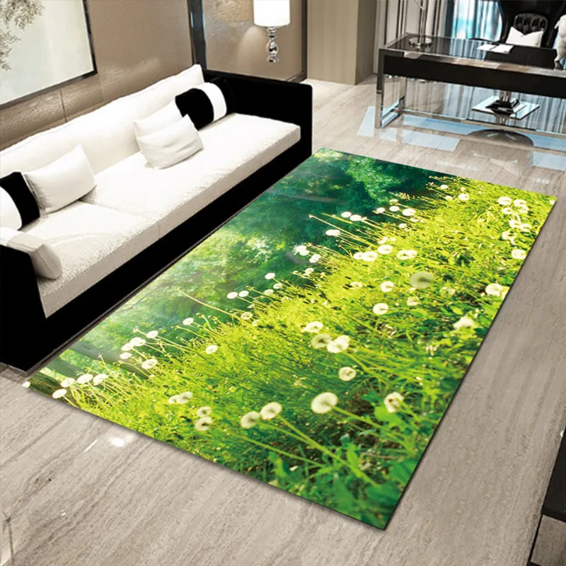 

Rural style 3D flower grass Printed Carpets Living Room Coffee Table Soft Carpet Bedroom Study Room Rectangle Floor Mat Area Rug