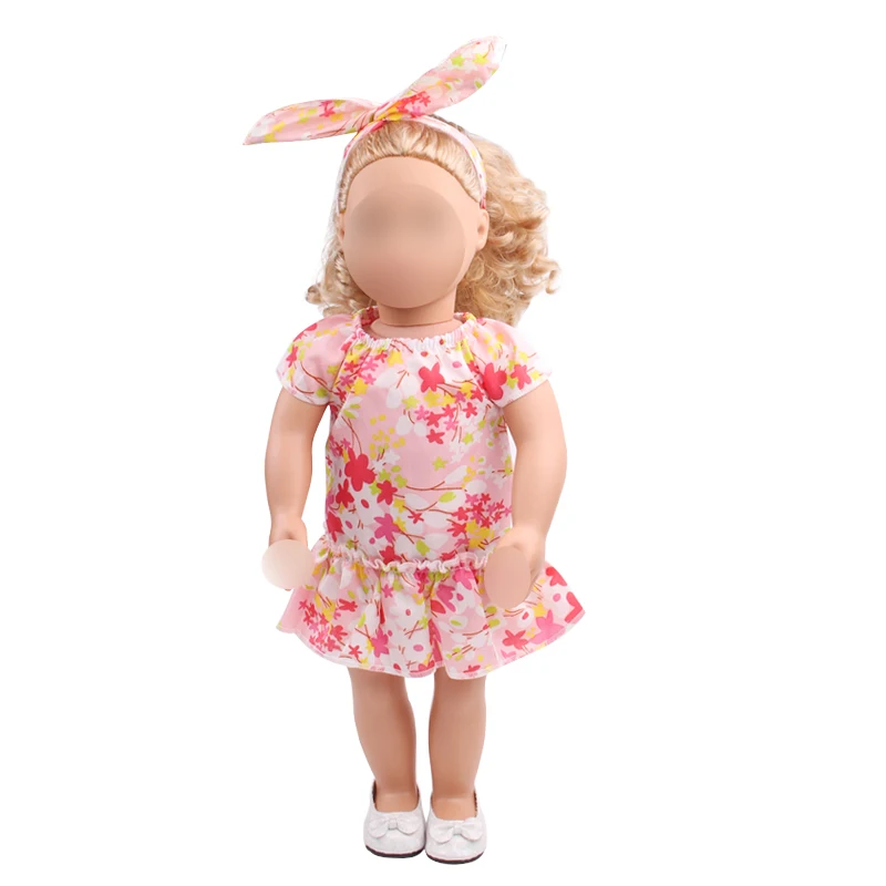 18 inch Girls doll dress Summer print + headband American new born clothes Baby toys fit 43 cm baby c504 | Игрушки и хобби