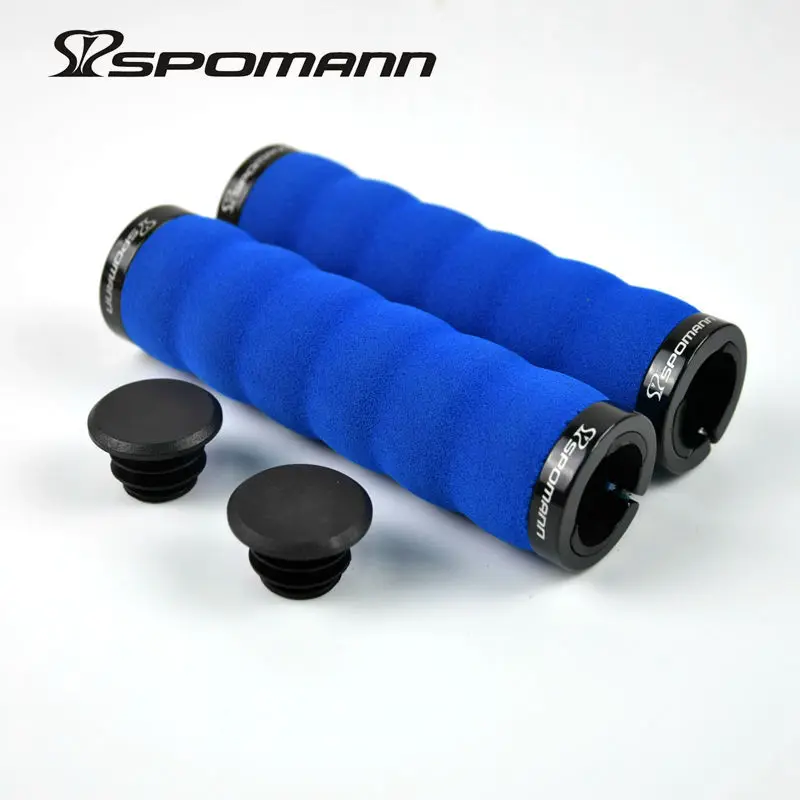 Blue 02 Ручки SPOMANN MTB для велосипедного руля, эргономичные, мягкие, прочные, поролоновые, губчатая ручка, Грипсы, 1 пара, запираемые, велосипедные ручки, части - Цвет: Blue 02