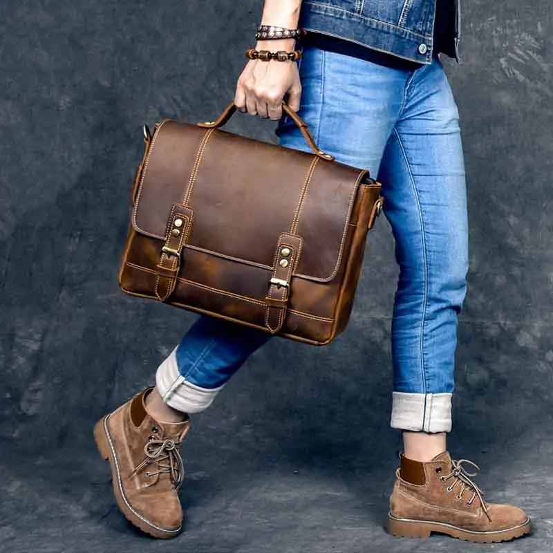 Портфель мужской из 100% натуральной кожи сумка-мессенджер на плечо винтажный