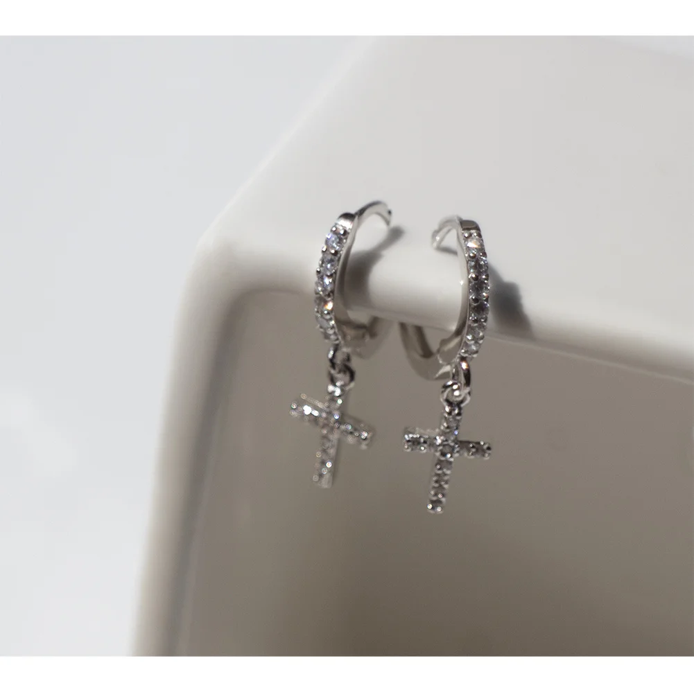 1 pair silver 7 mm Серьги из стерлингового серебра 925 пробы, модные циркониевые кресты, Короткая подвеска, кольцо для ушей, милые дикие простые трендовые ювелирные изделия для девушек - Окраска металла: 1 pair silver 7 mm