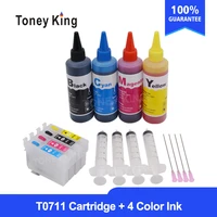 t0711 ink cartridges for epson stylus s20 s21 sx100 sx110 sx105 sx115 sx200 sx205 sx209 sx210 printer 4 color 100ml refill ink