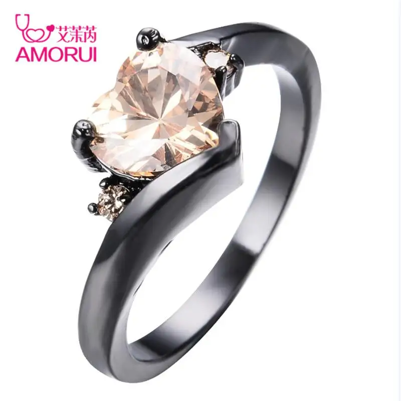 AMORUI сердце с украшением в виде кристаллов женские вечерние кольца медные черного
