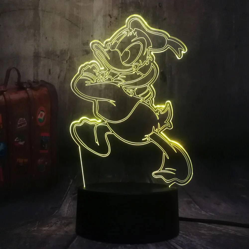 Cute Lovely Donald Fauntleroy Duck Cartoon 7 Color Change 3D LED Night Light Kids Sleep Desk Lamp Birthday Christmas lamp Decor | Освещение