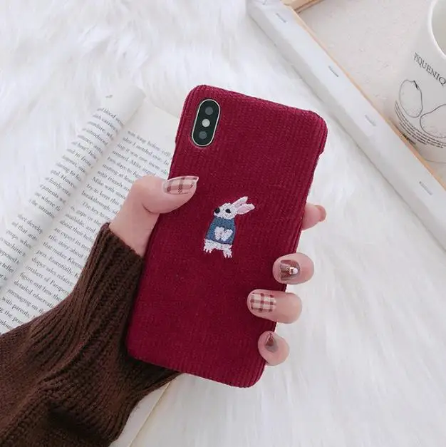 GlamPhoneCase Embroidered Dog Rabbit Phone Case For iPhone XS Max XR 8 8plus 7 7plus 6S 6Splus 6 6plus Corduroy Animal Cover |
