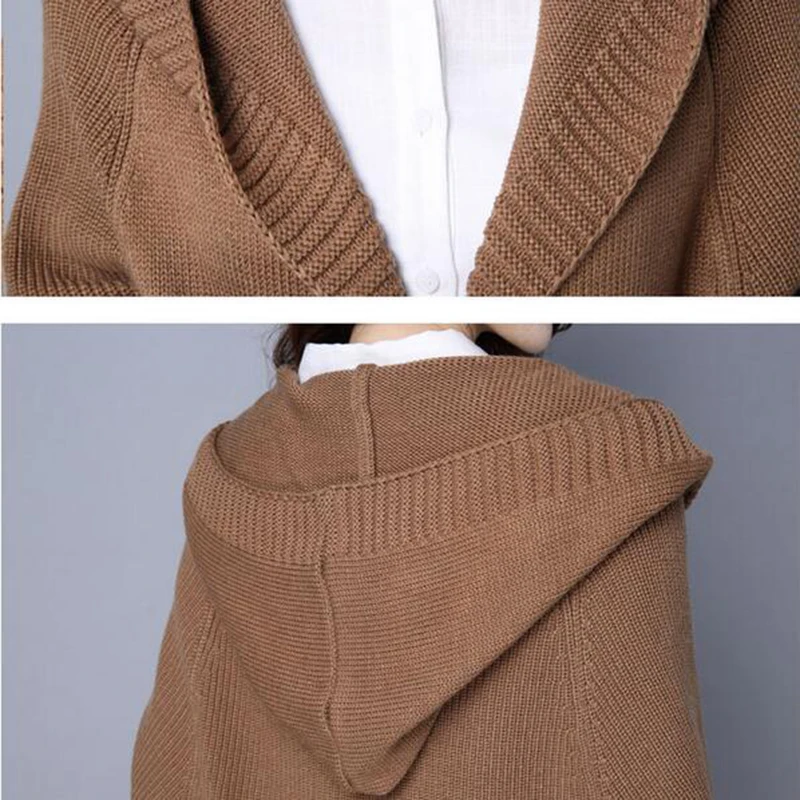 Short jacket sweater 2017 autumn new women long sleeves loose hooded knitting Cardigan Thick bat Sweater coat LU |