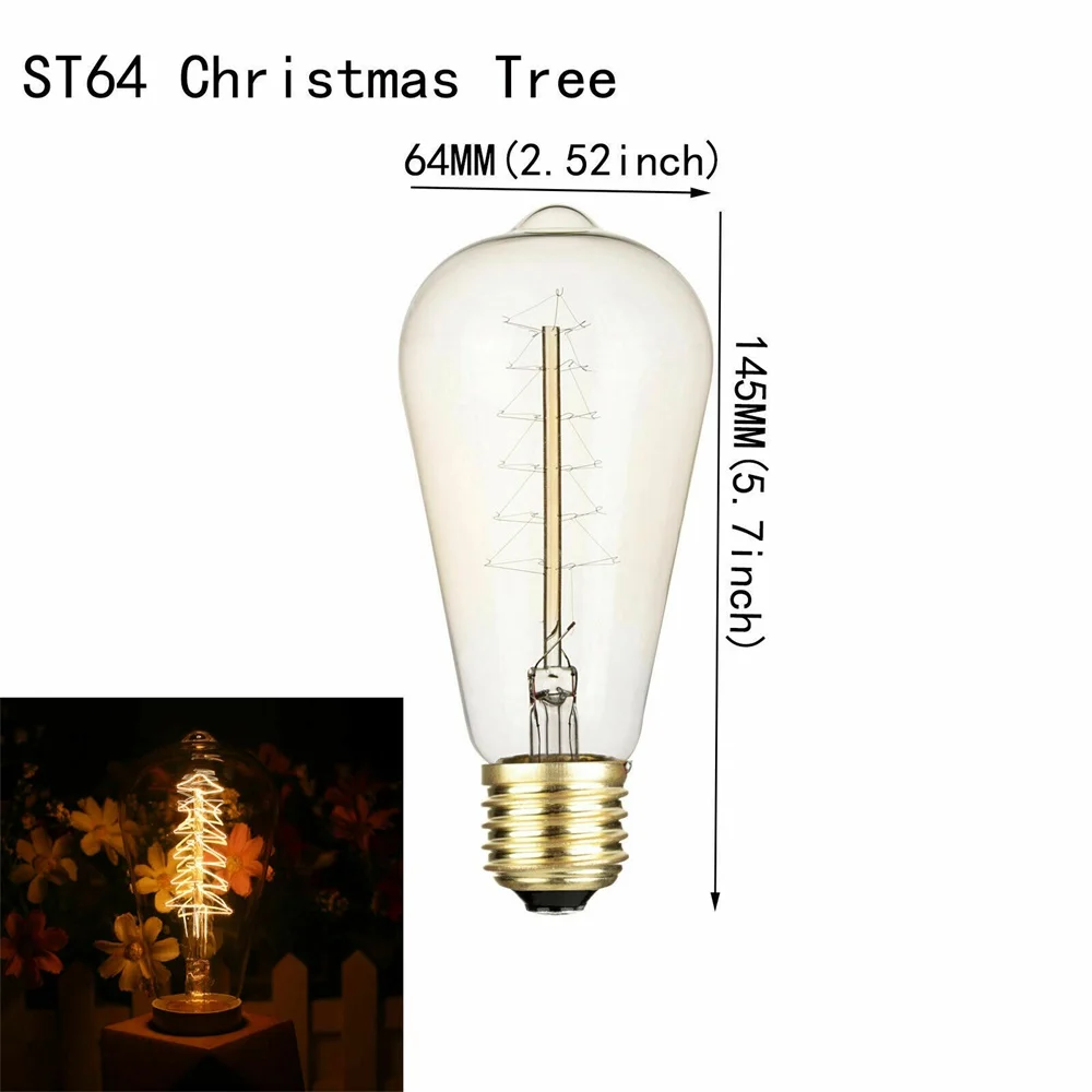 ST64 Christmas Tree Винтаж Эдисон лампы E27 220V подвесной светильник в стиле ретро 40 Вт ST64 A19 A60 T45 T185 G80 G95 ампулы свет лампа накаливания огни - Испускаемый цвет: ST64 Christmas Tree