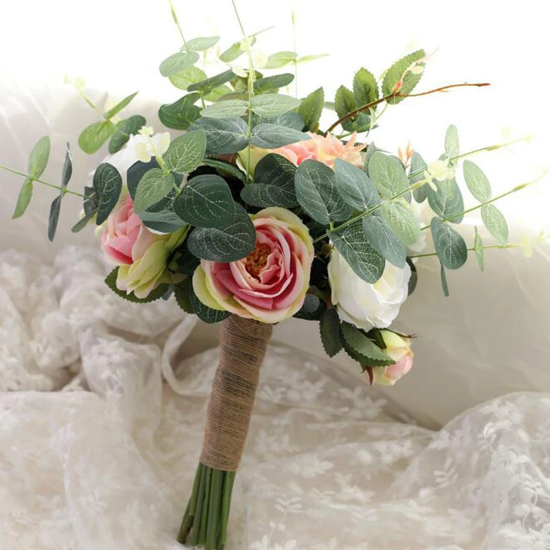 Yellow Red Pink Purple Rose Bridesmaid Wedding Foam flowers Bridal bouquet Ribbon de noiva | Свадьбы и торжества