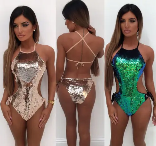 Новинка 2018 сексуальный купальник женские Слитные купальники с блестками бикини