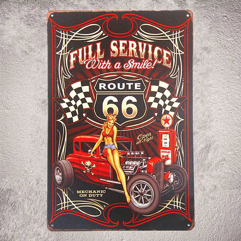 Потертый Шик Металлические оловянные вывески Route 666 Pin up художественные плакаты