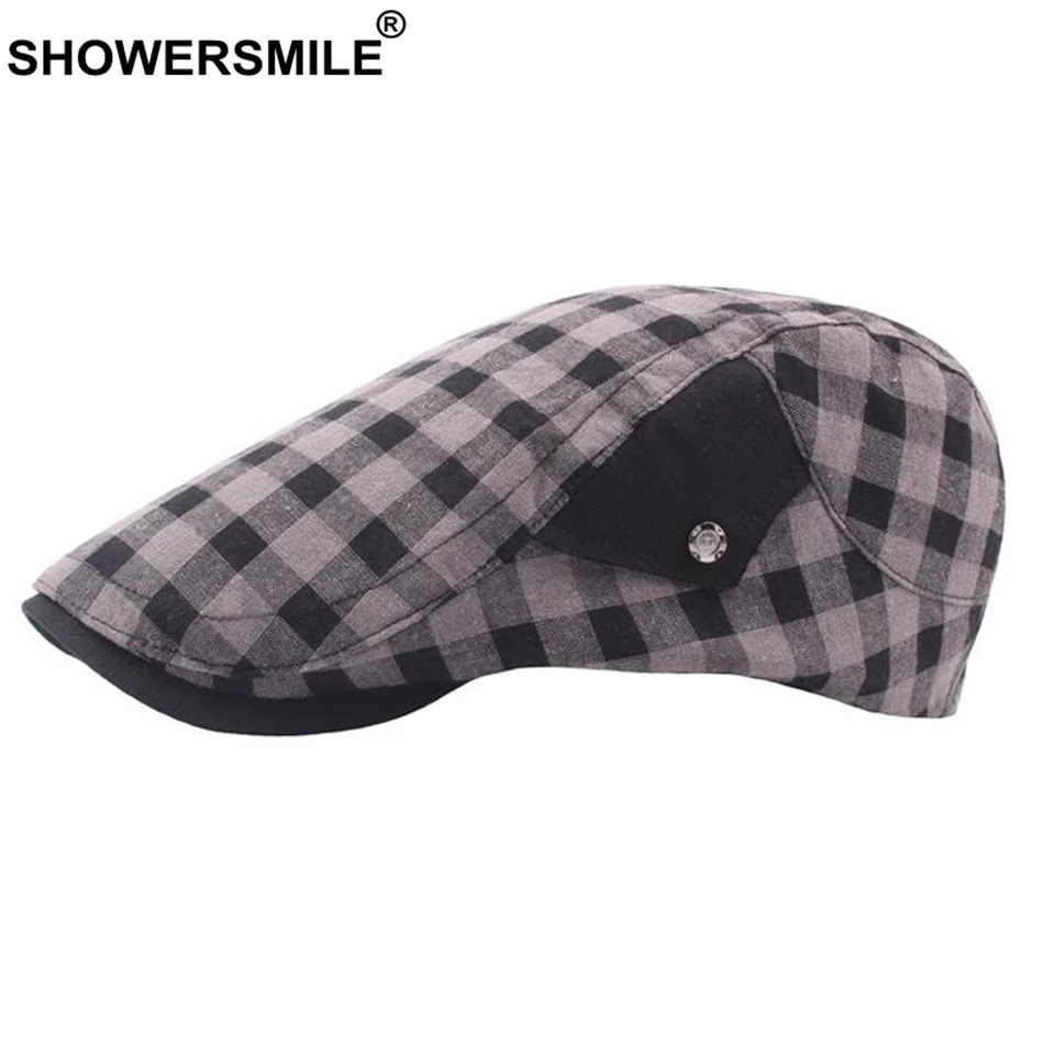 SHOWERSMILE, красные клетчатые береты для женщин, хлопковая дышащая шапка из плюща утконоса, Мужская Новая летняя Регулируемая винтажная плоская кепка в британском стиле