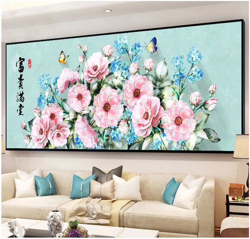 QIANZEHUI Needlework DIY Bloom rich peony landscapes Cross stitch Sets For Embroidery kit print Full embroidery Cross-Stitching | Дом и сад