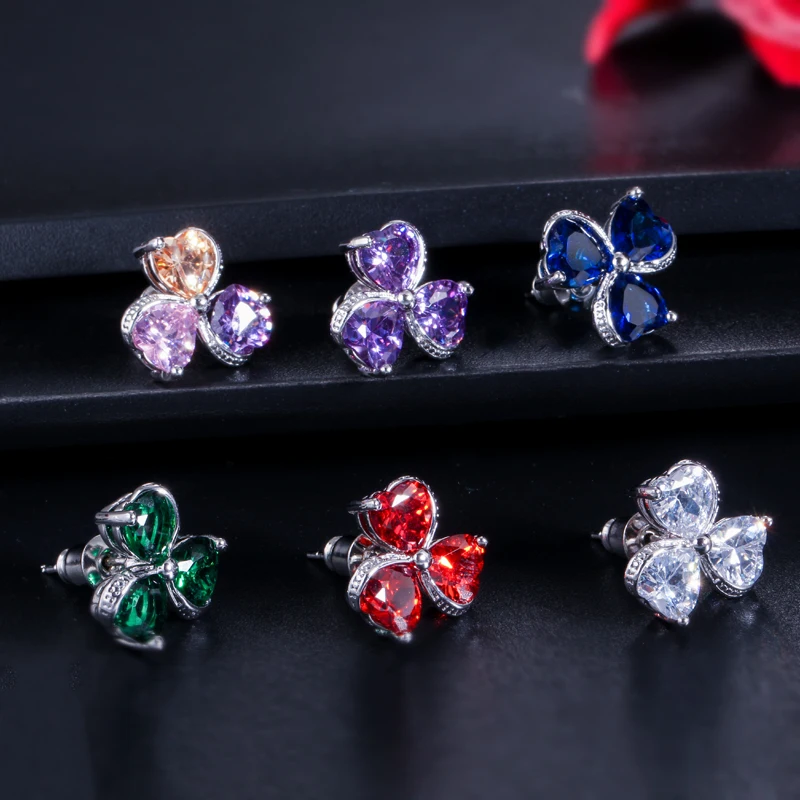 CWWZircons Милая любовь сердце форма микс фиолетовый розовый кубический цирконий камень кольца ожерелье серьги Модный Дамский ювелирный набор T329