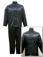 black chinese style mens satin pajamas set novelty button pyjamas suit casual sleepwear long sleeve shirtpant s m l xl xxl