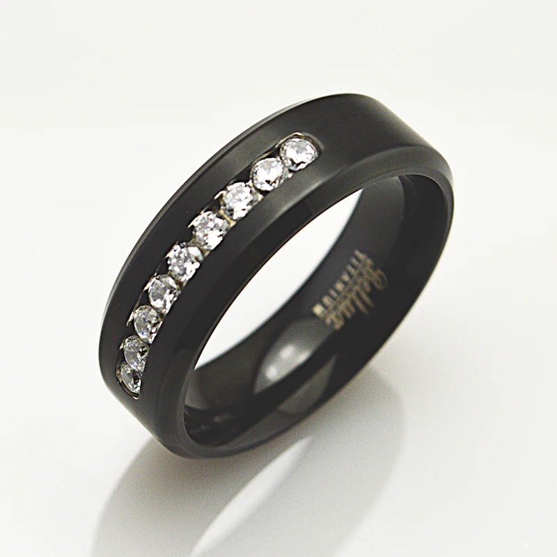 Черное титановое кольцо 8 мм для женщин и мужчин обручальное из титана свадьбы