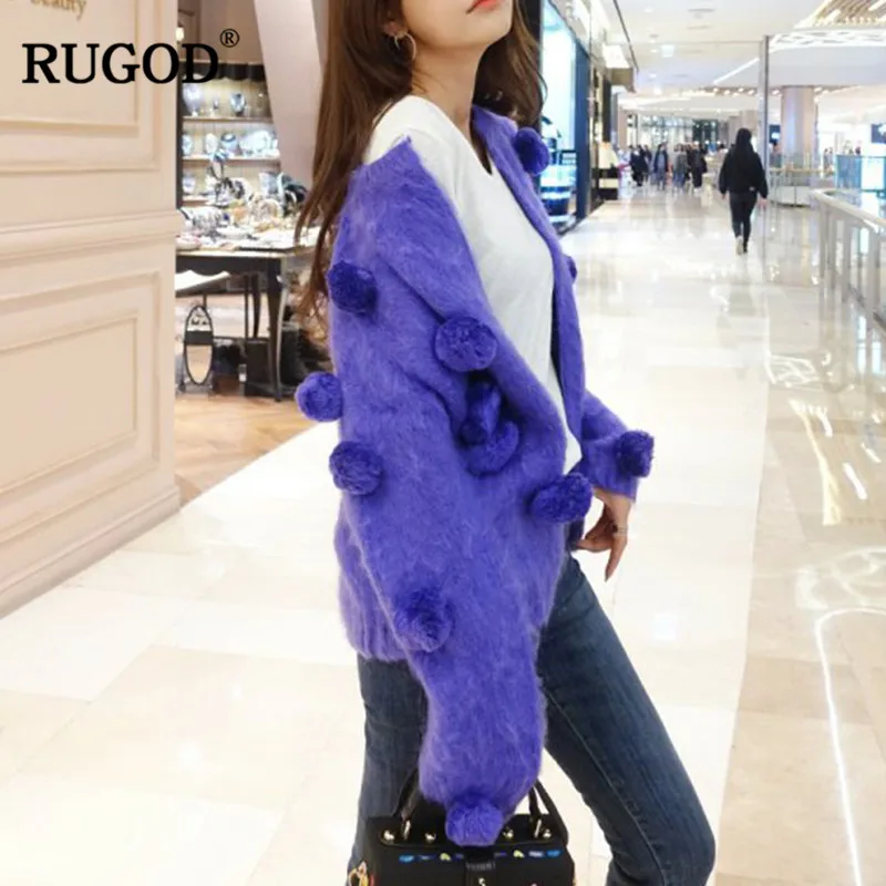 RUGOD 2018 Элегантные зимние свитера Кардиган Для женщин Повседневное мяч кисточкой