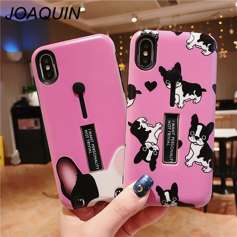 Теплый Розовый чехол с изображением собаки бульдога для IPhone X XR XS Max мягкий