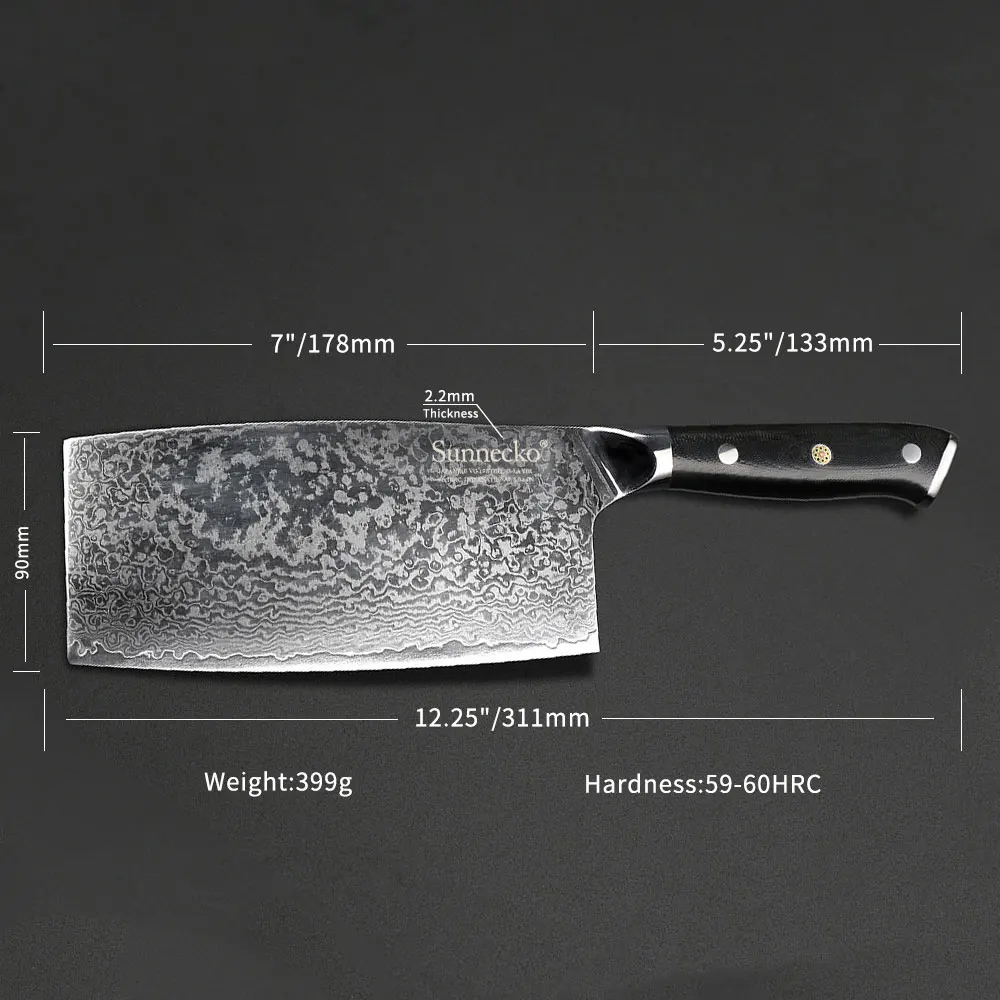 Нож мясника из дамасской стали SUNNECKO VG10 японские кухонные ножи с лезвием 7 дюймов