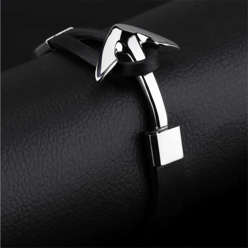 Мужской браслет с цепочкой высококачественный кожаный из нержавеющей стали |