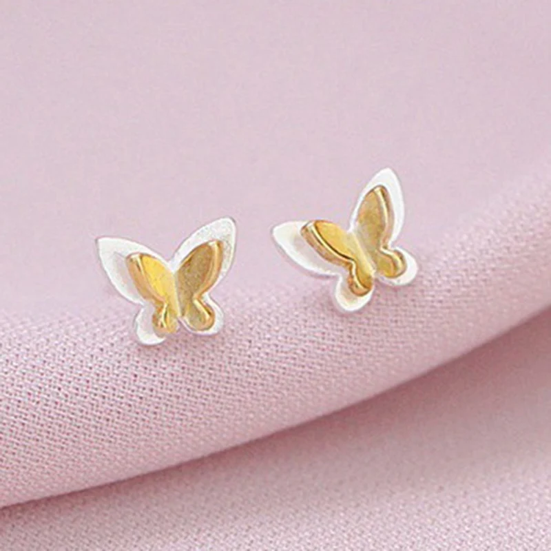 Романтический декорированные двойными бабочками серьги для женщин крошечное