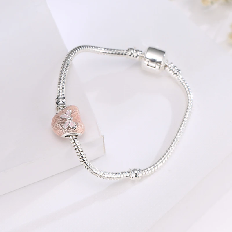 Yabel элегантный сердце с бантиком из бисера Розовый Посеребренная Браслет Fit