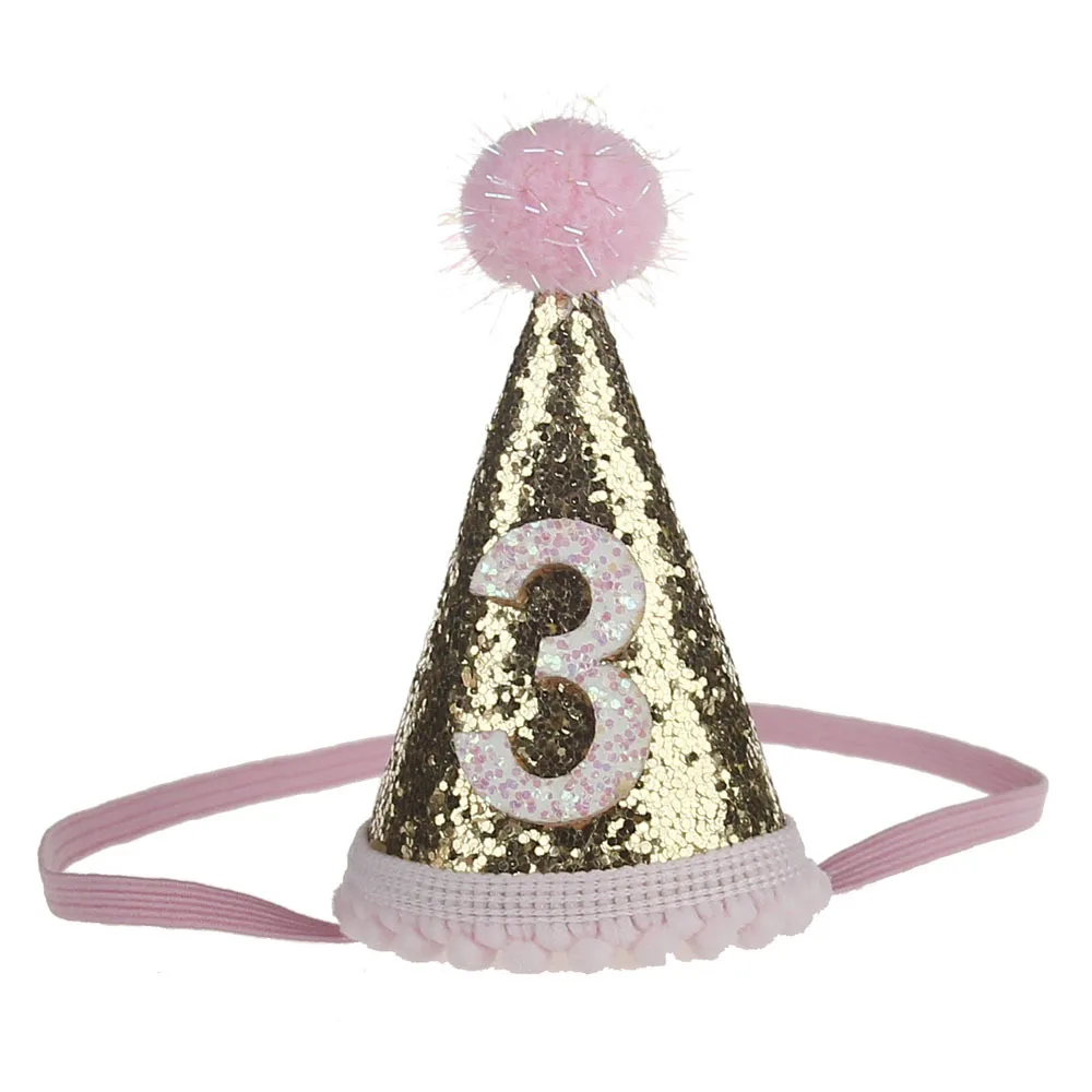 1 шт. Baby Shower украшения торта шапки милые блестящие 1/2/3 для мальчиков и девочек, на день рождения головные уборы реквизит для фото вечеринок детские шапки с помпонами