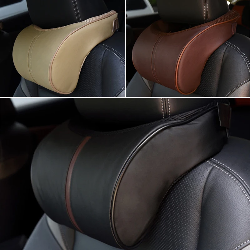 

Car Neck Pillow PU leather Auto Headrest Ergonomic Memory Foam Pillow Comfortable Automobile Cushion Pad Black Coffee Beige