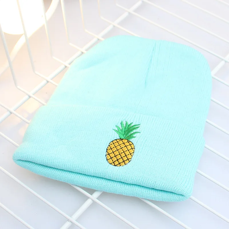 Однотонные хлопковые Лыжные шапки с фруктовой вышивкой вязаная шапка Зимняя