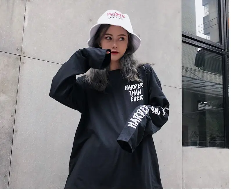 YouGeMan Футболка женская одежда весна корейский Ulzzang Harajuku уличная футболка с длинным рукавом Женская Повседневная Хип-Хоп Футболка Топ