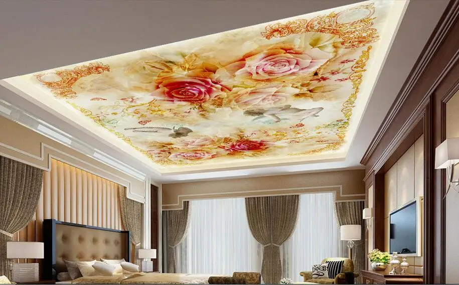

3d wallpaper custom photo 3 d Little angel European flower ceiling murals painting 3d wall murals wallpaper for living room