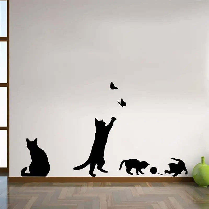 DIY животных украшения комнаты виниловые наклейки на стены играть котенка бабочка