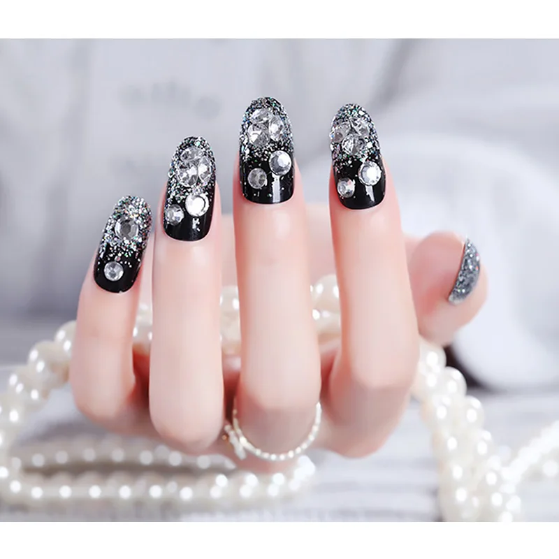 24 шт. искусственные ногти с клеем черного цвета | Красота и здоровье