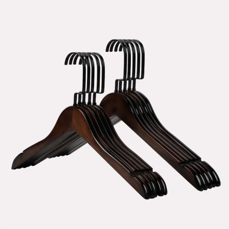 Античные вешалки из твердой древесины для костюма 12 шт. с крепким черным плоским