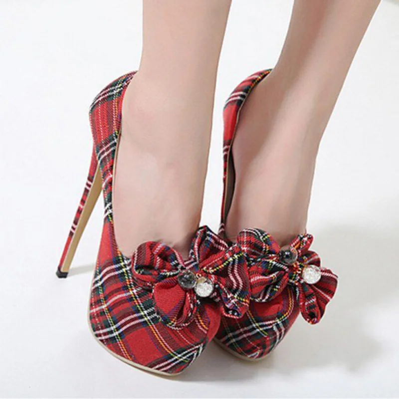 FSJ/модные женские туфли лодочки на очень высоком каблуке шпильке в красную клетку