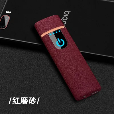 Frosted Red Лазерная зажигалка с логотипом, USB Электронная Вольфрамовая турбо-зажигалка с сенсорным плазменным ARC зажигалки ультра тонкая для сигарет курить - Цвет: Frosted Red