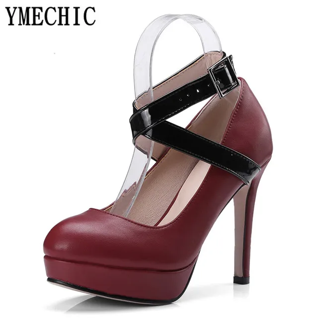 YMECHIC/2018 женские туфли-лодочки на высоком каблуке с перекрестными ремешками