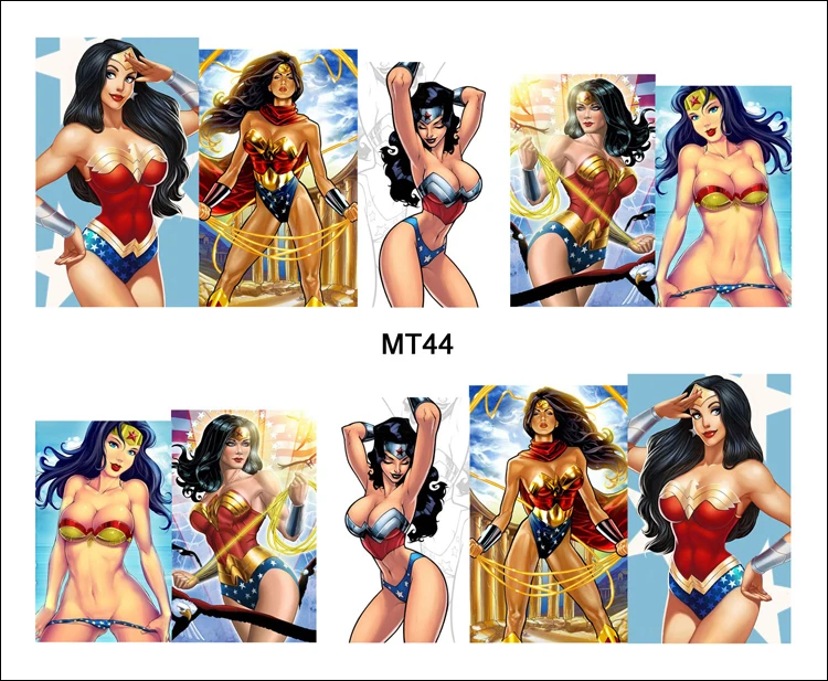 1 лист ногтей MT44 Wonder Woman синий красный сексуальный мультфильм Леди Мода ногтей переводная наклейка для украшения ногтей