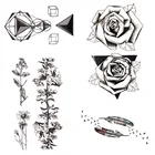 Стойкая треугольная черная роза, временная татуировка, цветок, листья, браслет, ветка, тату, наклейки, боди-арт, искусственная татуировка для женщин