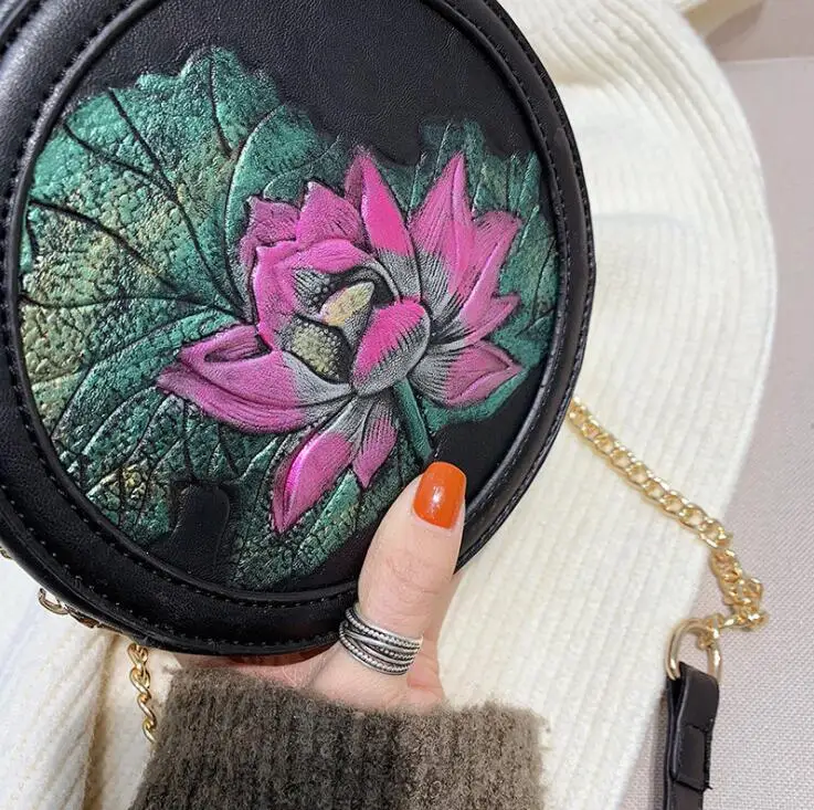 Цветок из искусственной кожи узор круглая сумка женская через плечо #476|Сумки с