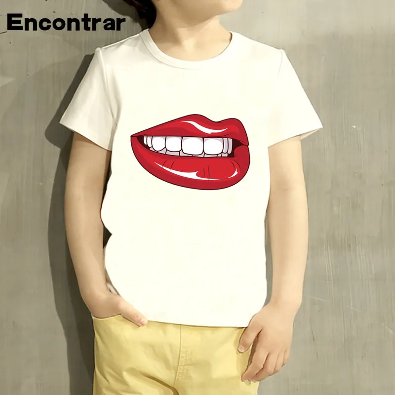 Пикантная футболка с рисунком красных губ для мальчиков и девочек Детские