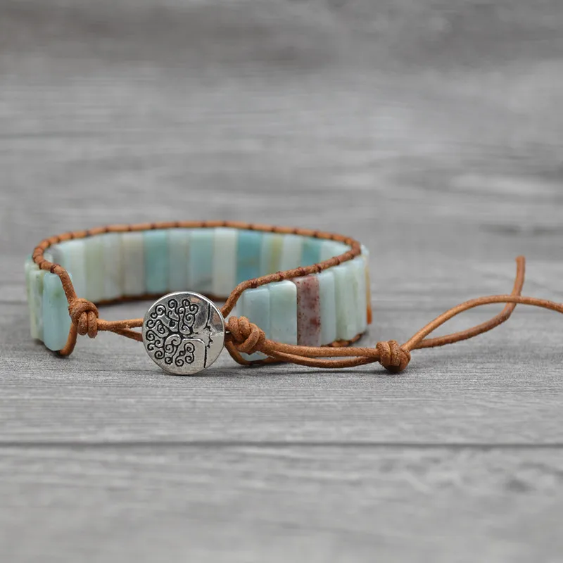 Новый Богемский Браслет Амазонит один винтажный кожаный браслет