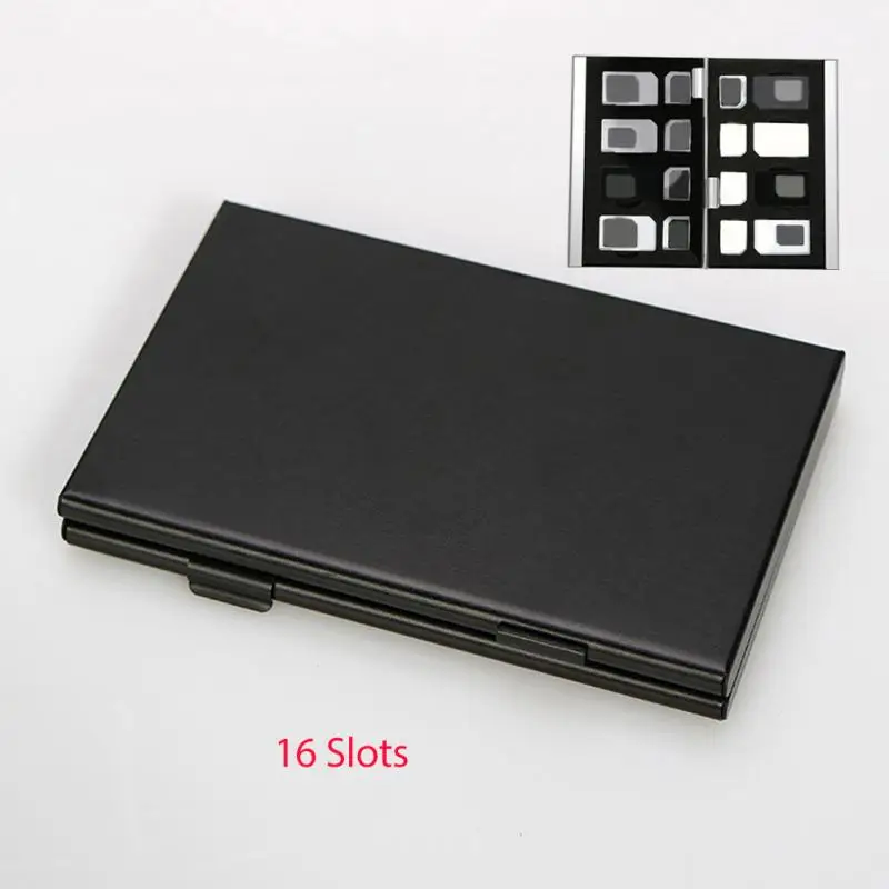 black 16 slots 16 слотов/21 слота/14 слотов алюминиевый сплав SIM Micro Pin SIM карта коробка для хранения карт памяти Чехол протектор держатель - Цвет: black 16 slots