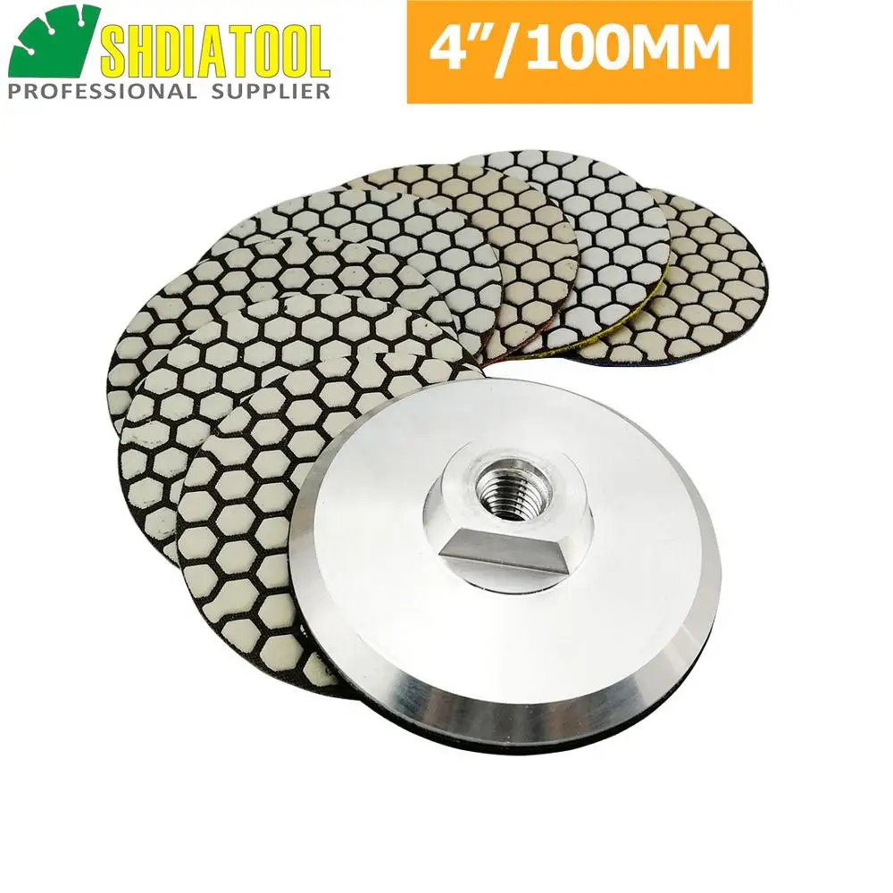 SHDIATOOL 7pcs 100MM Resin Bond Diamond Polishing Pads+1pc M14 Aluminum Base Backer, Sanding Disc Granite Marble Polishing Disc