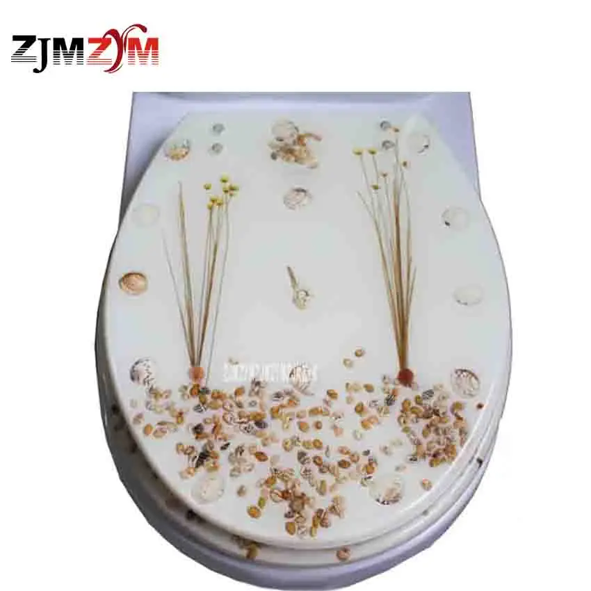 

New Resin Toilet Cover Slow Down Thickening U/V/O Universal Dried Flower Shells Toilet Seat Cover With Stainless Steel Fittings