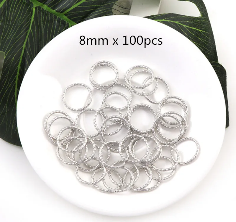 8mm Rhodium 100 шт., 8, 10, 12, 15, 18, 20 мм, скрученные круглые сливы, цветок, закрытые кольца, соединитель для самодельных шармов, бусины-разделители, фурнитура для ювелирных изделий - Цвет: 8mm Rhodium