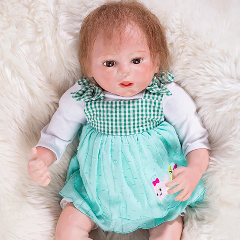

2018 Hot Sale Newborn Doll Realistic Rooted Mohair Bebes Reborn Doll 18Inch Soft Silicone Vinyl Baby Toy For Girl XMAS Gifts