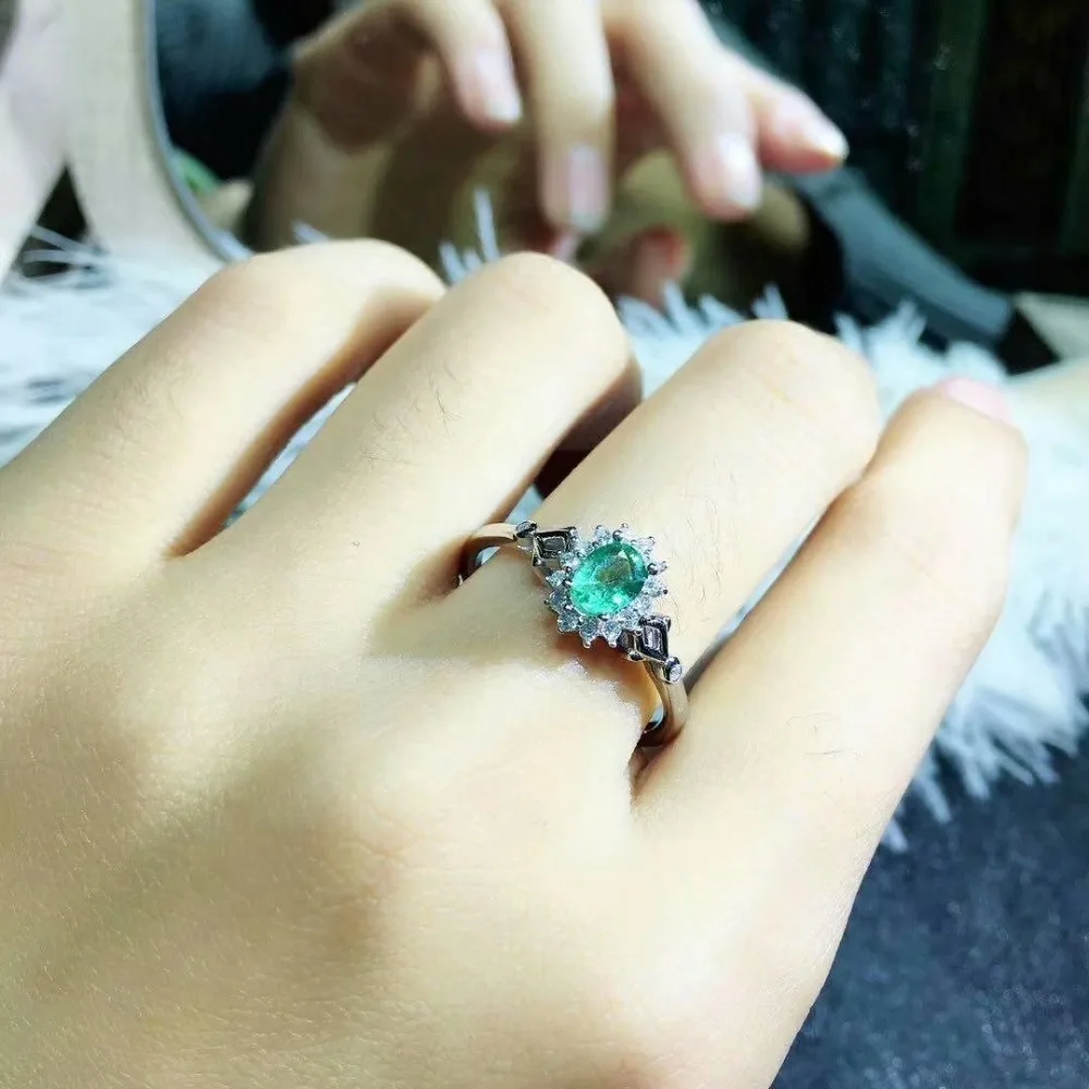 Женское кольцо с подвеской SHILOVEM из серебра 925 пробы натуральным изумрудом