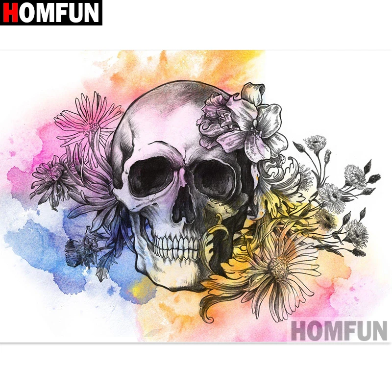 Алмазная живопись HOMFUN A16102 картина цветной череп с полными квадратными/круглыми